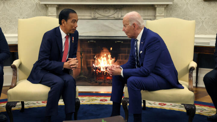 US President Joe Biden meets with Indonesian President Joko Widodo in the Oval Office at the White House in Washington, US, November 13, 2023.